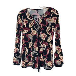 White House Black Market WHBM Paisley Blouse Bell Sleeves Women’s XXS 2XS